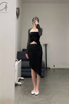 Un Morceau elastic lace sloping half skirt UM231XZ12 black PUM40